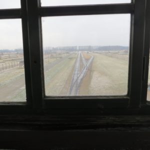 Auschwitz Birkenau Bild vom Wachturm auf Rampe